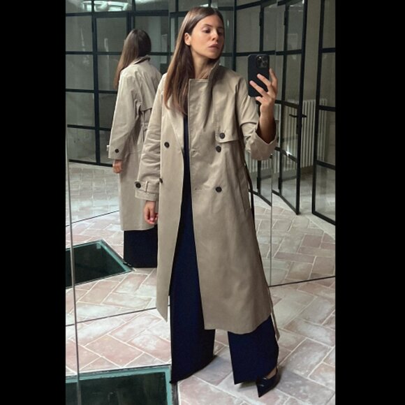 Zara Belted Long Trench Coat Beige Classic Cotton Blend Double Breasted Size M - Picture 2 of 9